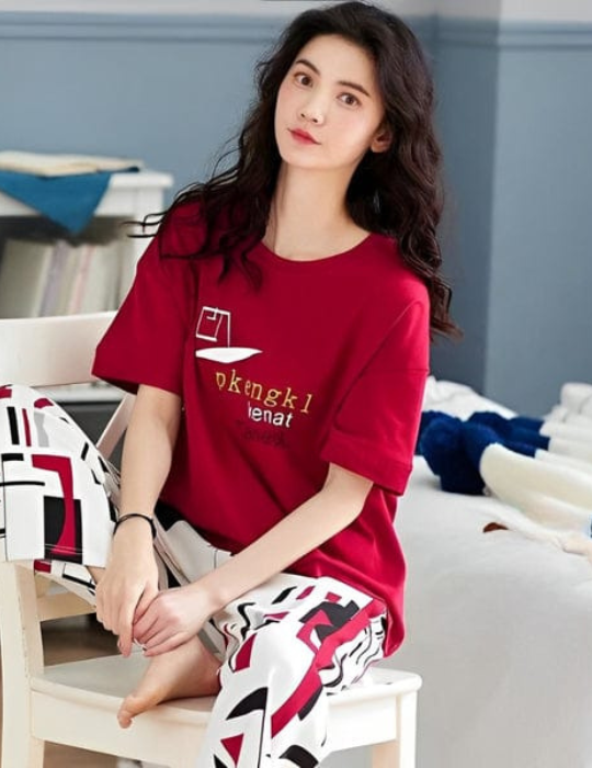 Women's Jersey Pajama Set - Comfortable PJs with Printed Trousers – BelleNisa